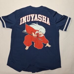 Inuyasha Button Up Jersey Shirt Adult Size Small Blue Anime 2009 (D335)